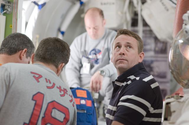 NASA image: STS-132 crew members during ISS EVA P/P Exerc training