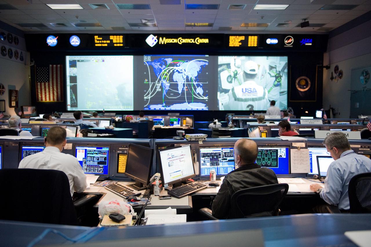 JSC2010-E-018922 (7 Feb. 2010) --- Overall view of the space shuttle flight control room in the Johnson Space Center's Mission Control Center as flight controllers anticipate the launch of STS-130. The launch attempt was later postponed until Feb. 8, due to weather conditions.