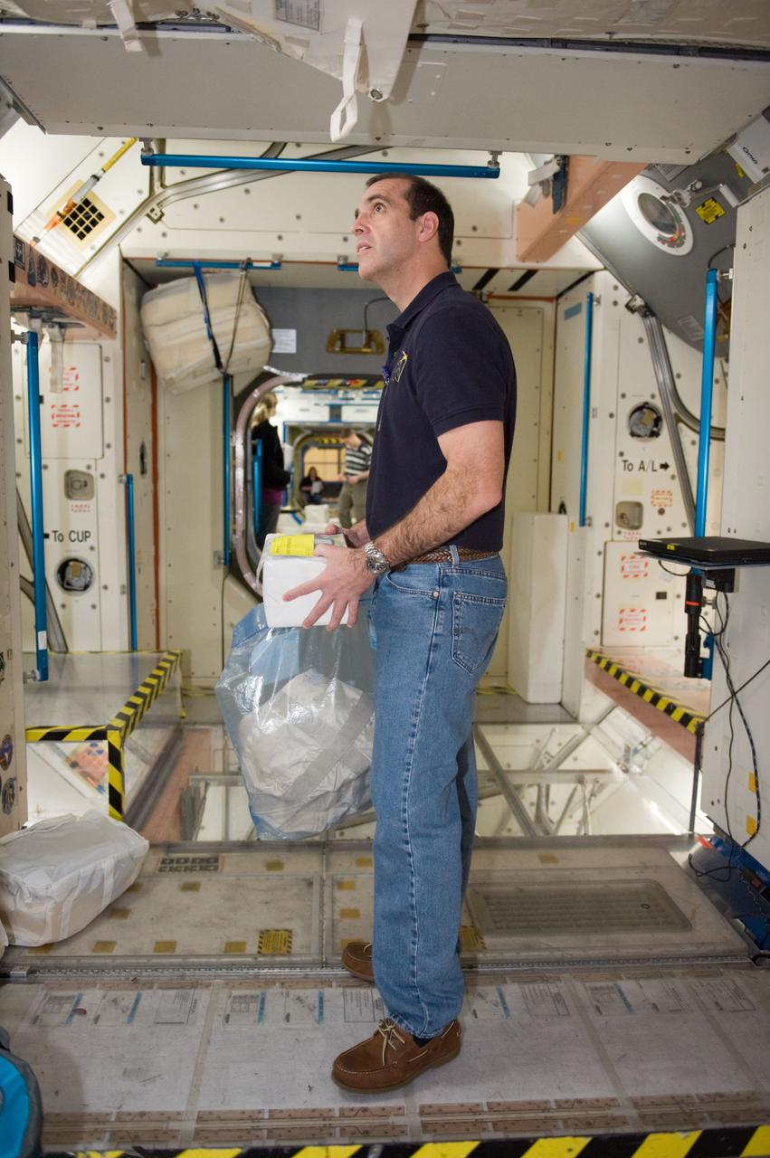 JSC2010-E-019467 (8 Feb. 2010) --- NASA astronaut Rick Mastracchio, STS-131 mission specialist, participates in a training session in an International Space Station mock-up/trainer in the Space Vehicle Mock-up Facility at NASA's Johnson Space Center.