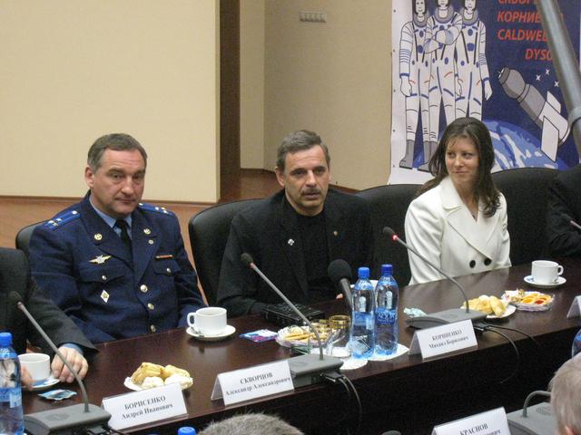 JSC2010-E-041312 (19 March 2010) --- Russian cosmonaut Alexander Skvortsov, Soyuz commander, along with cosmonaut Mikhail Kornienko and NASA astronaut Tracy Caldwell Dyson, both Expedition 23 flight engineers, receive their flight certification from the Russian State Commission at the Gagarin Cosmonaut Training Center in Star City, Russia March 19, 2010. They will depart for the Baikonur Cosmodrome in Kazakhstan for final pre-launch preparations leading to their launch April 2 in the Soyuz TMA-18 spacecraft bound for the International Space Station. Credit: NASA/Stephanie Stoll