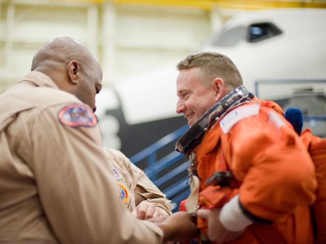 NASA image: STS-132 crew during ingress/egress training