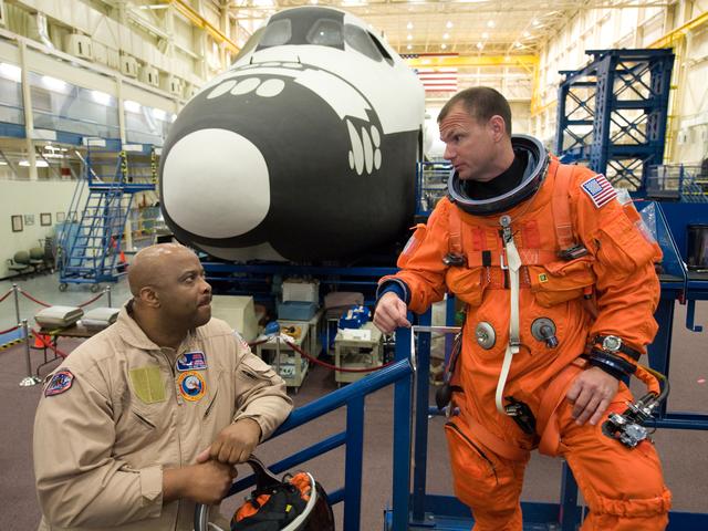 NASA image: STS-132 crew during ingress/egress training