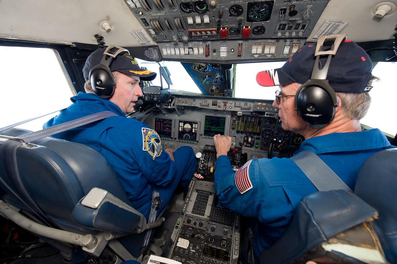 JSC2010-E-054304 (30 March 2010) --- NASA astronaut Ken Ham (left), STS-132 commander, flies a Shuttle Training Aircraft (STA) over White Sands Space Harbor, New Mexico, during a training session.
