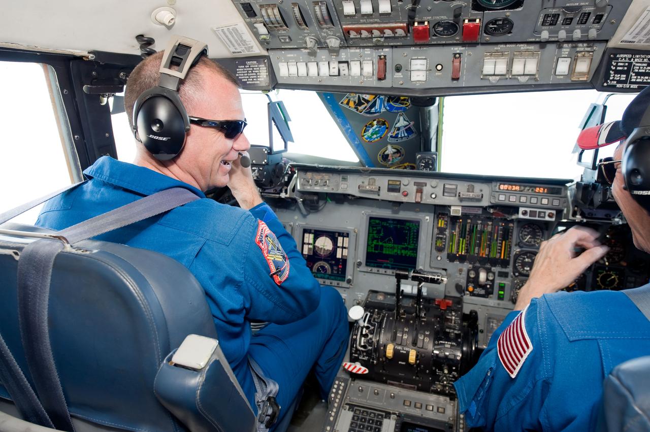 JSC2010-E-054306 (30 March 2010) --- NASA astronaut Tony Antonelli (left), STS-132 pilot, flies a Shuttle Training Aircraft (STA) over White Sands Space Harbor, New Mexico, during a training session.