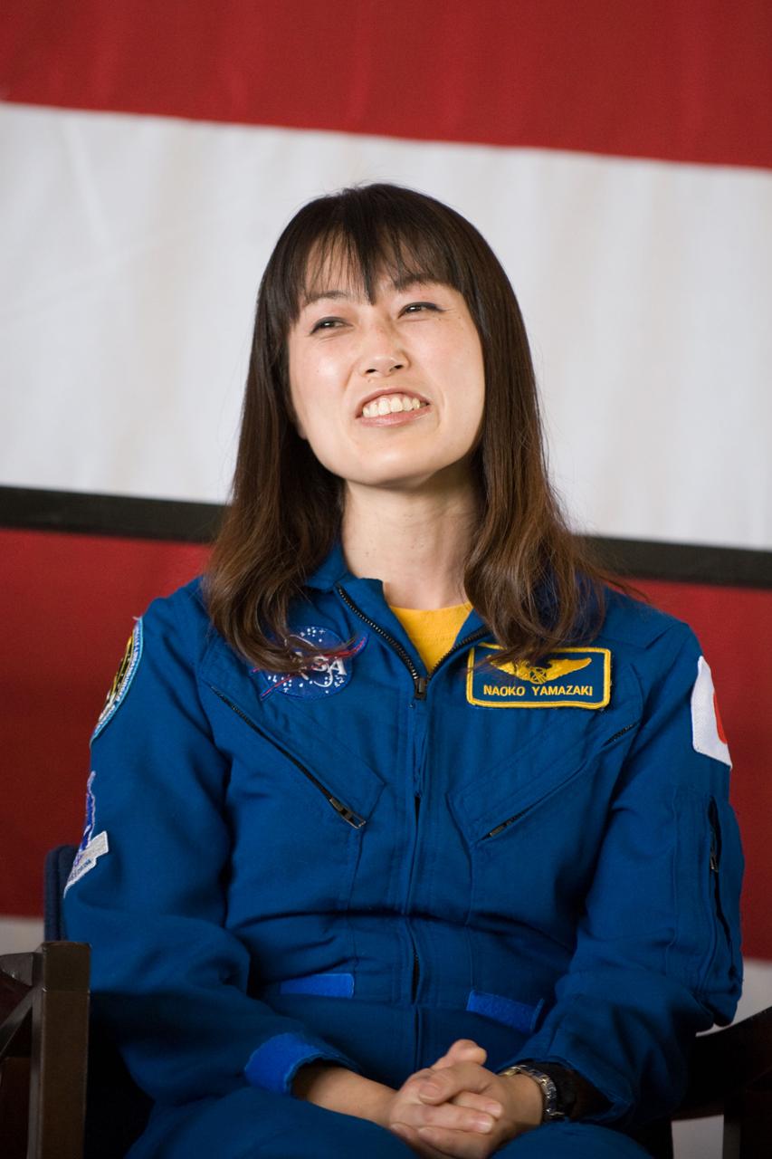 JSC2010-E-055376 (21 April 2010) --- Japan Aerospace Exploration Agency (JAXA) astronaut Naoko Yamazaki, STS-131 mission specialist, is pictured during the STS-131 crew return ceremony on April 21, 2010 at Ellington Field near NASA?s Johnson Space Center.