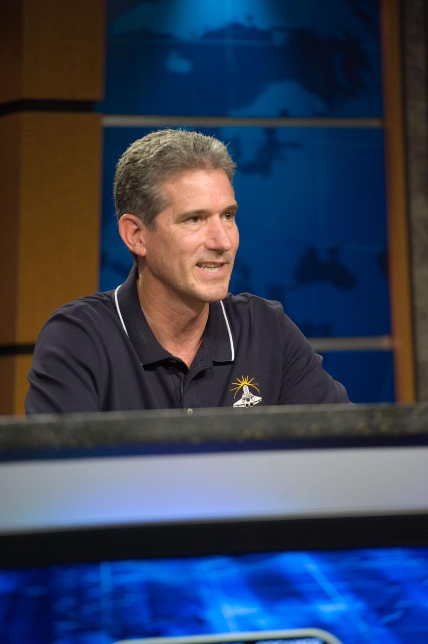 JSC2010-E-063807 (3 May 2010) --- NASA astronaut Mike Good, STS-132 mission specialist, responds to a question from a reporter during an STS-132 preflight press conference at NASA's Johnson Space Center.
