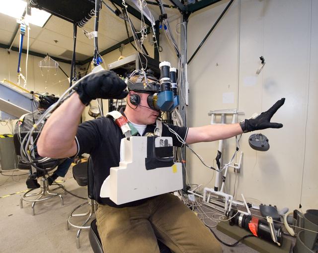NASA image: STS-134 crew in Virtual Reality Lab during their MSS/EVAA SUPT2 Team training  