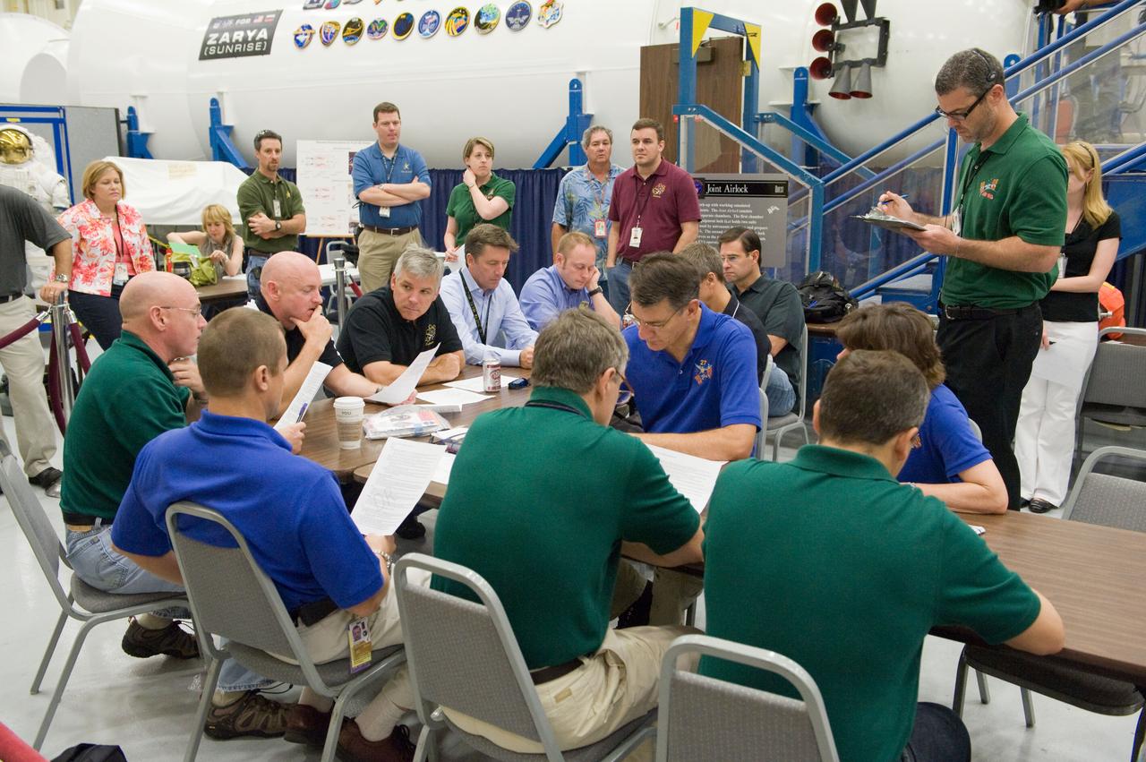 JSC2010-E-132403 (16 July 2010) --- Expedition 25/26, Expedition 26/27 and STS-134 crew members are pictured during a joint emergency scenarios training session in the Space Vehicle Mock-up Facility at NASA's Johnson Space Center. Photo credit: NASA or National Aeronautics and Space Administration
