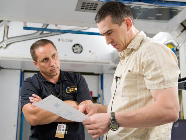 NASA image: Expedition 29 crew members Dan Burbank, Anton Shkaplerov and Anatoly Ivanishin  