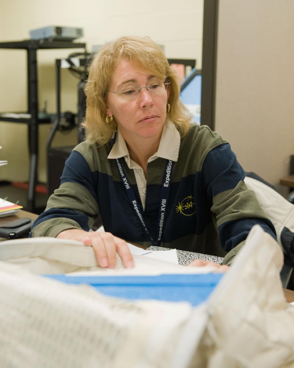 JSC2010-E-183228 (3 Nov. 2010) --- NASA astronaut Sandy Magnus, STS-135 mission specialist, participates in a tools and repair kits training session in the Space Vehicle Mock-up Facility at NASA's Johnson Space Center. STS-135 is planned to be the final mission of the space shuttle program. Photo credit: NASA or National Aeronautics and Space Administration