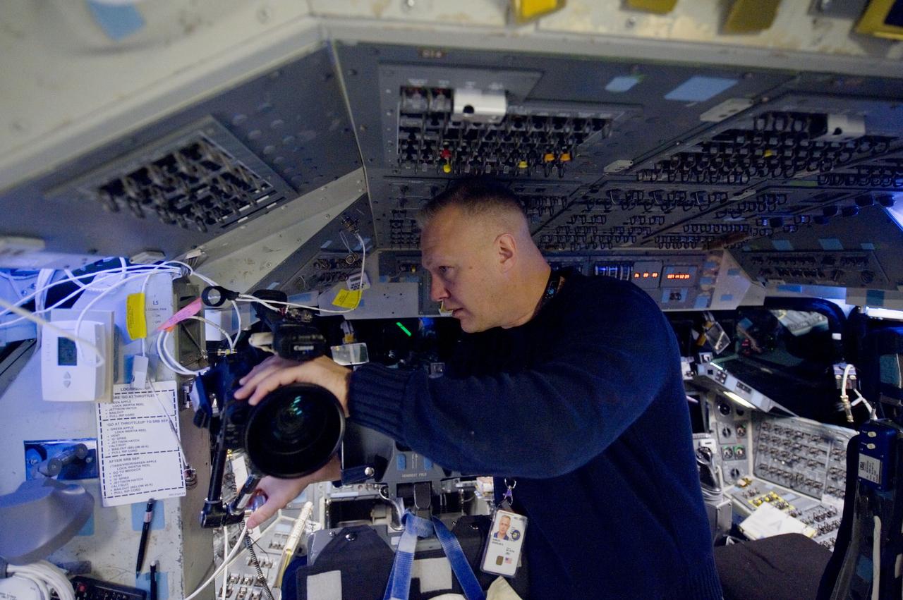 JSC2010-E-193962 (2 Dec. 2010) --- NASA astronaut Doug Hurley, STS-135 pilot, participates in a training session in the fixed-base shuttle mission simulator (SMS) in the Jake Garn Simulation and Training Facility at NASA's Johnson Space Center. STS-135 is planned to be the final mission of the space shuttle program. Photo credit: NASA or National Aeronautics and Space Administration