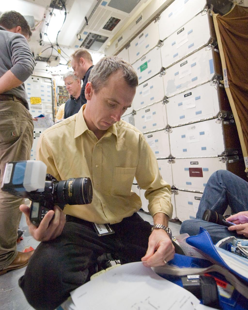 JSC2010-E-194295 (4 Dec. 2010) --- NASA astronaut Andrew Feustel, STS-134 mission specialist, participates in an ingress/egress training session in the Space Vehicle Mock-up Facility at NASA's Johnson Space Center. Photo credit: NASA or National Aeronautics and Space Administration