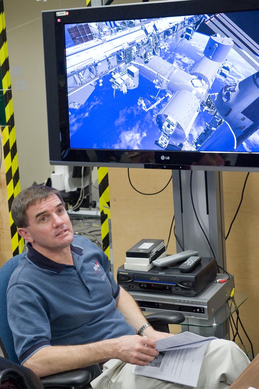 JSC2011-E-003203 (18 Jan. 2011) --- NASA astronaut Rex Walheim, STS-135 mission specialist, uses the virtual reality lab in the Space Vehicle Mock-up Facility at NASA's Johnson Space Center to train for some of his duties aboard the space shuttle and space station. This type of computer interface, paired with virtual reality training hardware and software, helps to prepare crew members for dealing with space station elements. STS-135 is planned to be the final mission of the space shuttle program. Photo credit: NASA or National Aeronautics and Space Administration