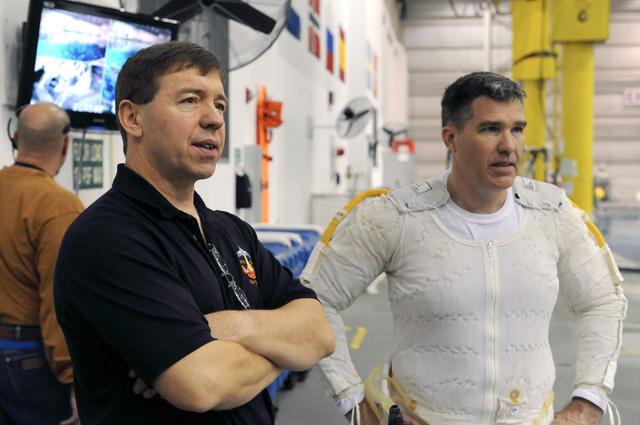 NASA image: STS-133 Crew Training at the NBL with crew member Steve Bowen  