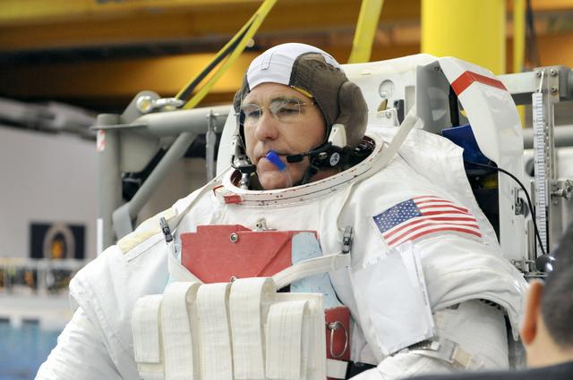 NASA image: STS-133 Crew Training at the NBL with crew member Steve Bowen  