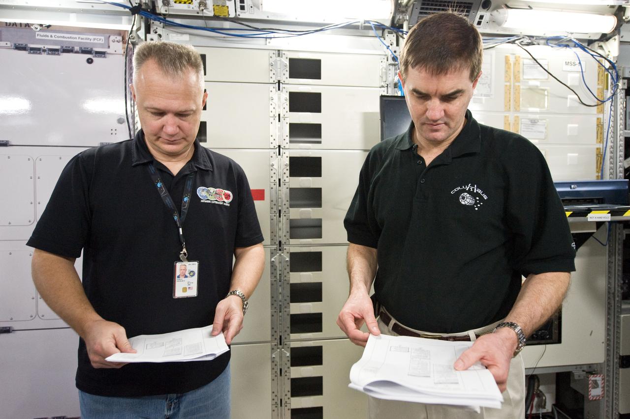 STS-135 crew during Space Station Mockup Training 