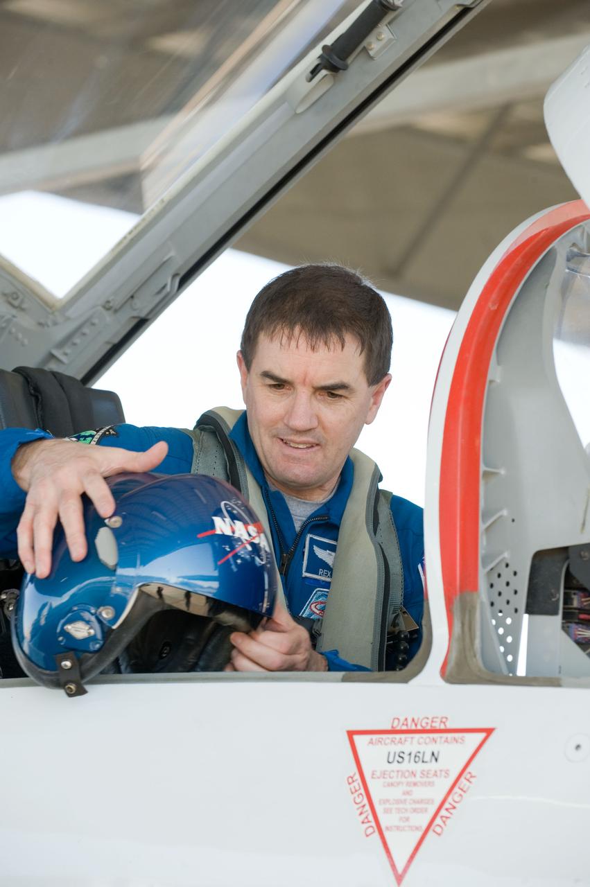 JSC2011-E-024222 (1 March 2011) --- NASA astronaut Rex Walheim, STS-135 mission specialist, is pictured in the rear station of a NASA T-38 trainer jet prior to a flight at Ellington Field near NASA's Johnson Space Center. Photo credit: NASA or National Aeronautics and Space Administration