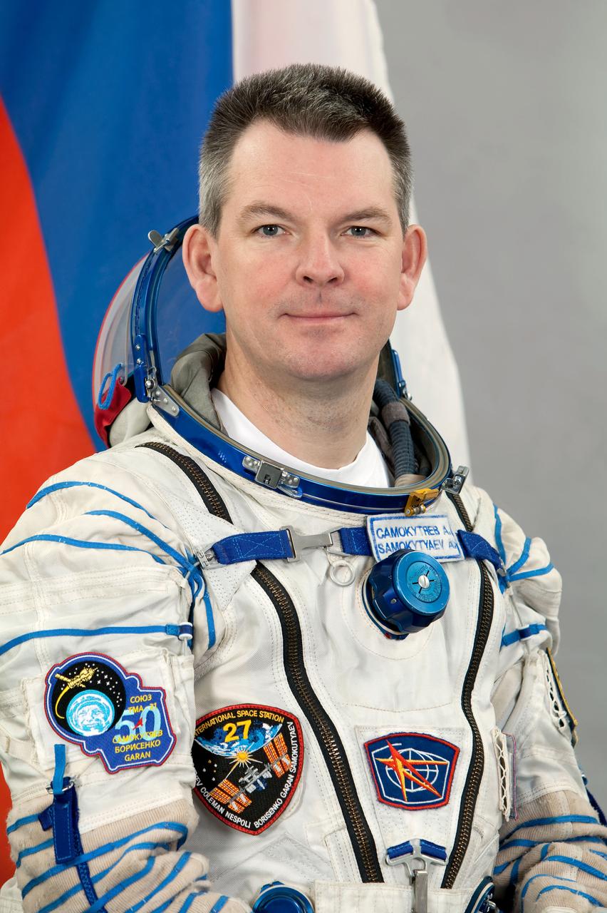 JSC2011-E-024231 (24 Feb. 2011) --- Russian cosmonaut Alexander Samokutyaev, Expedition 27/28 flight engineer, attired in a Russian Sokol launch and entry suit, takes a break from training in Star City, Russia to pose for a portrait. Photo credit: Gagarin Cosmonaut Training Center