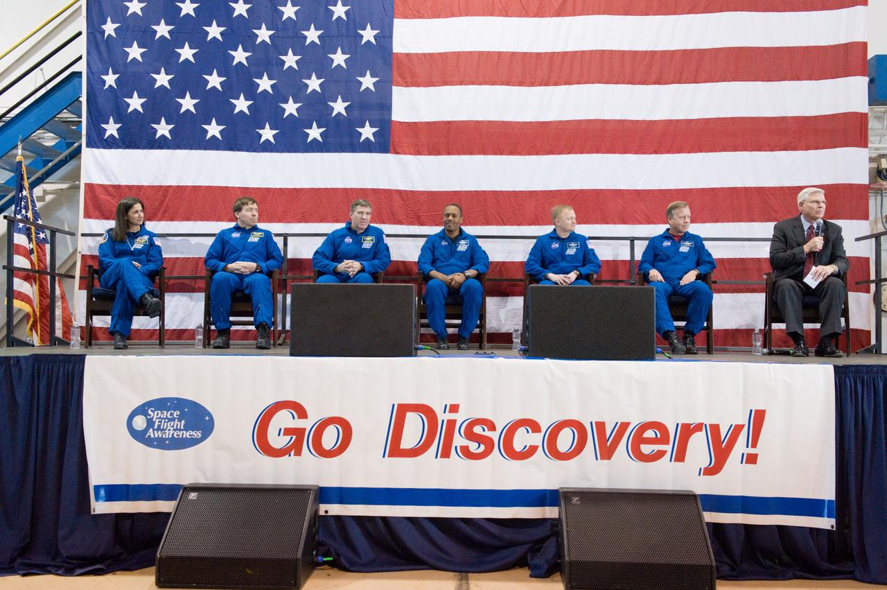 STS-133 crew return ceremony to Ellington Field.  Photo Date: March 10, 2011.  Location: Ellington Field - Hangar 276.  Photographer: Robert Markowitz.