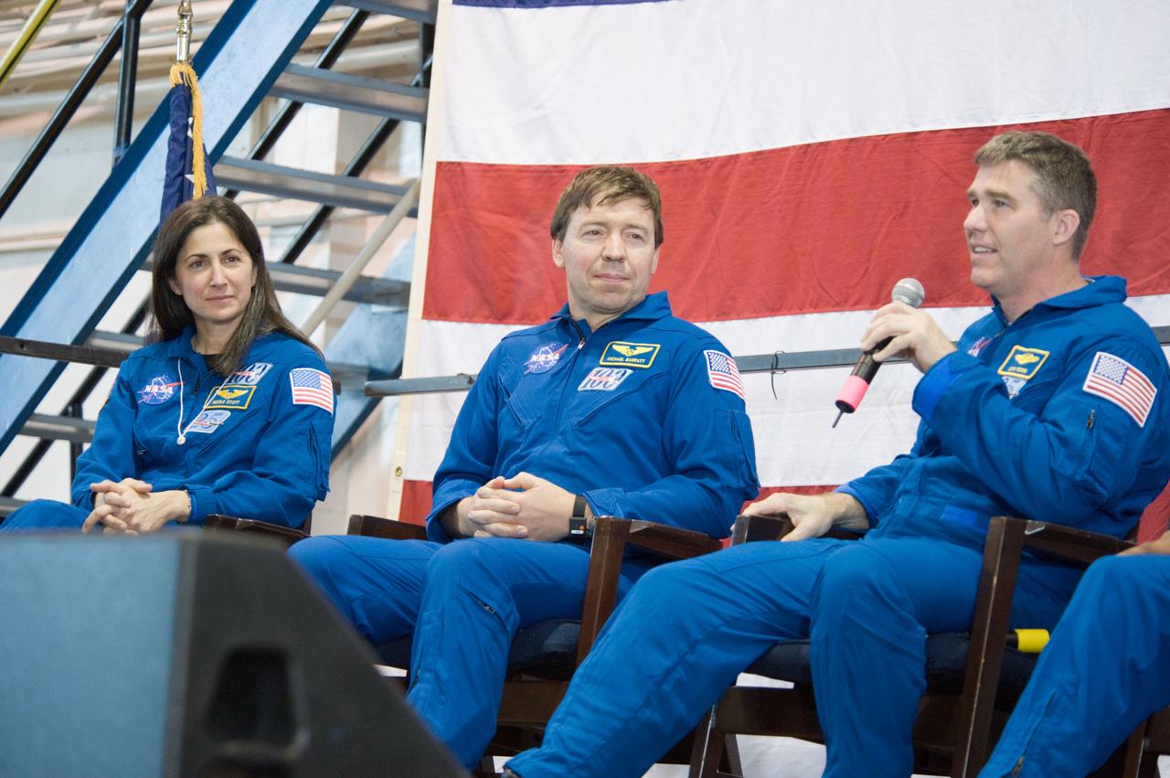 STS-133 crew return ceremony to Ellington Field.  Photo Date: March 10, 2011.  Location: Ellington Field - Hangar 276.  Photographer: Robert Markowitz.
