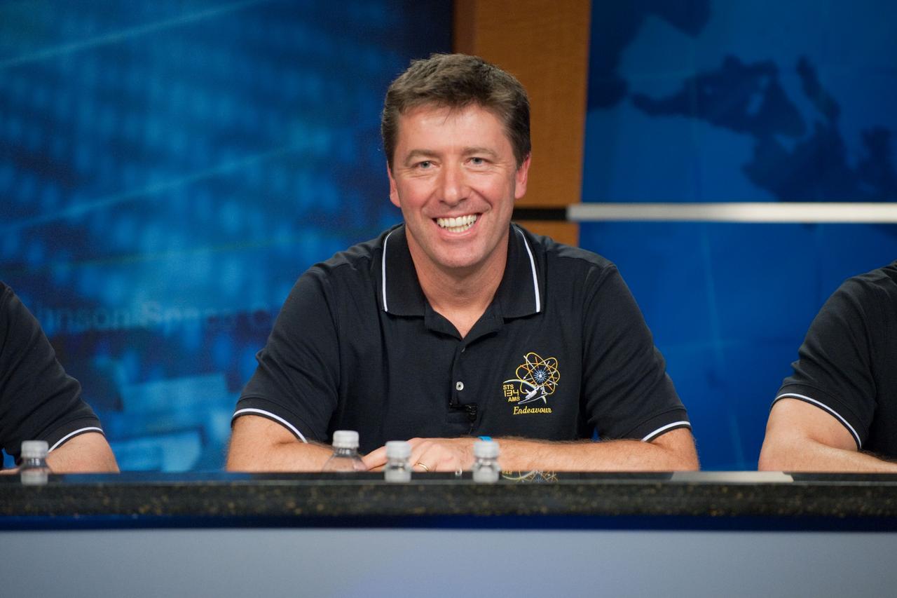 JSC2011-E-028498 (24 March 2011) --- European Space Agency astronaut Roberto Vittori, STS-134 mission specialist, responds to a question from a reporter during a preflight press conference at NASA's Johnson Space Center. Photo credit: NASA or National Aeronautics and Space Administration