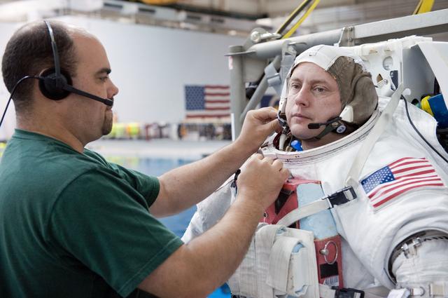 NASA image: STS-134 crew members Michael Fincke and Greg Chamitoff during their final EVA4 training run at the NBL. 