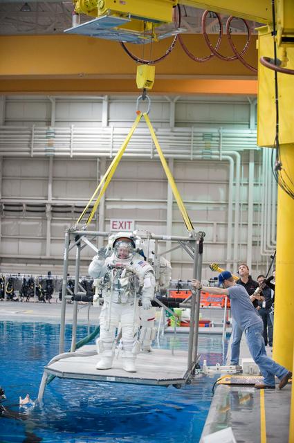 NASA image: STS-134 crew members Michael Fincke and Greg Chamitoff during their final EVA4 training run at the NBL. 