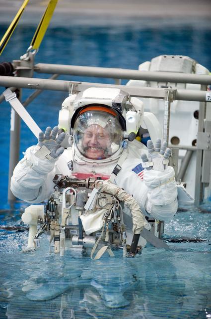NASA image: STS-134 crew members Michael Fincke and Greg Chamitoff during their final EVA4 training run at the NBL. 