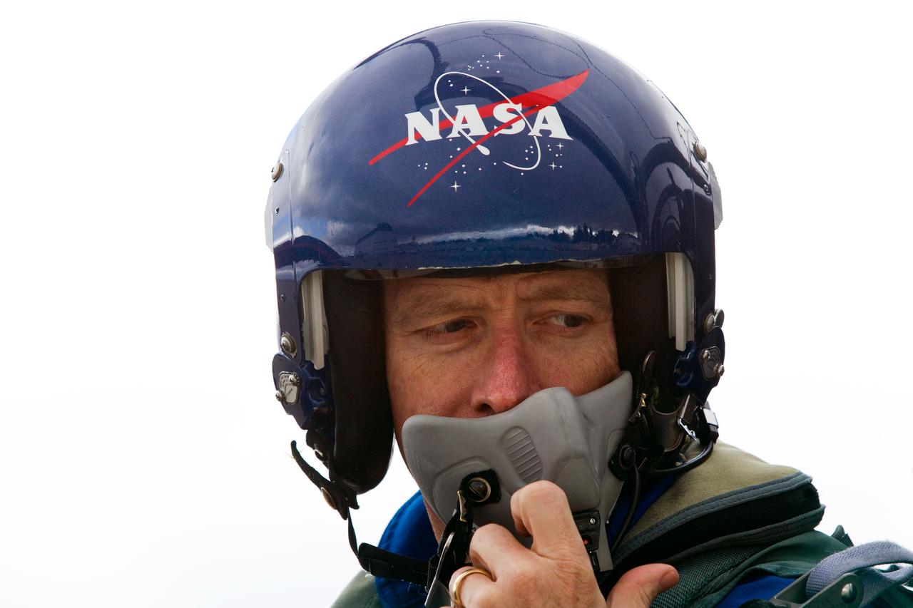 JSC2011-E-040243 (2 March 2011) --- NASA astronaut Chris Ferguson, STS-135 commander, prepares for departure from Moffett Field as he flies a T-38 trainer home to Houston after the crew of STS-135 trained in the Vertical Motion Simulator (VMS) at NASA's Ames Research Center on March 2, 2011, in Mountain View, Calif. Photo credit: NASA Photo/Houston Chronicle, Smiley N. Pool