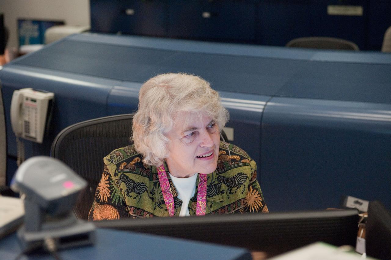 JSC2011-E-046428 (19 May 2011) --- NASA astronaut Shannon Lucid, STS-134 spacecraft communicator (CAPCOM), is pictured at her console in the space shuttle flight control room in the Mission Control Center at NASA?s Johnson Space Center during flight day four activities. Photo credit: NASA