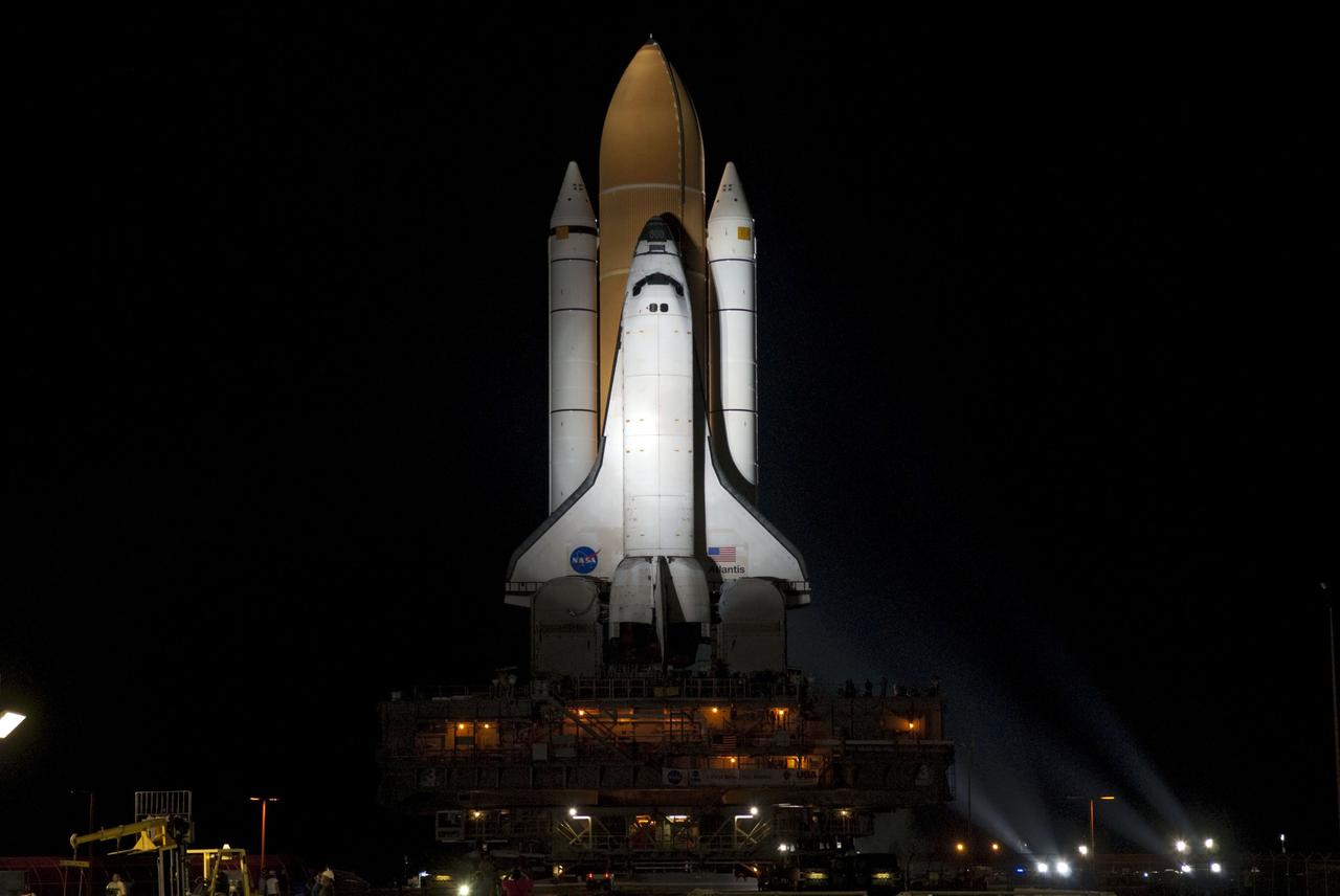 JSC2011-E-050254 (1 June 2011) --- Bathed in xenon lights, space shuttle Atlantis embarks on its final journey from the Vehicle Assembly Building to Launch Pad 39A at NASA's Kennedy Space Center in Florida. It will take the crawler-transporter about six hours to carry the shuttle, attached to its external fuel tank and solid rocket boosters, to the seaside launch pad. The milestone move paves the way for the launch of the STS-135 mission to the International Space Station, targeted for July 8. STS-135 will be the 33rd flight of Atlantis, the 37th shuttle mission to the space station, and the 135th and final mission of NASA's Space Shuttle Program. Photo credit: NASA