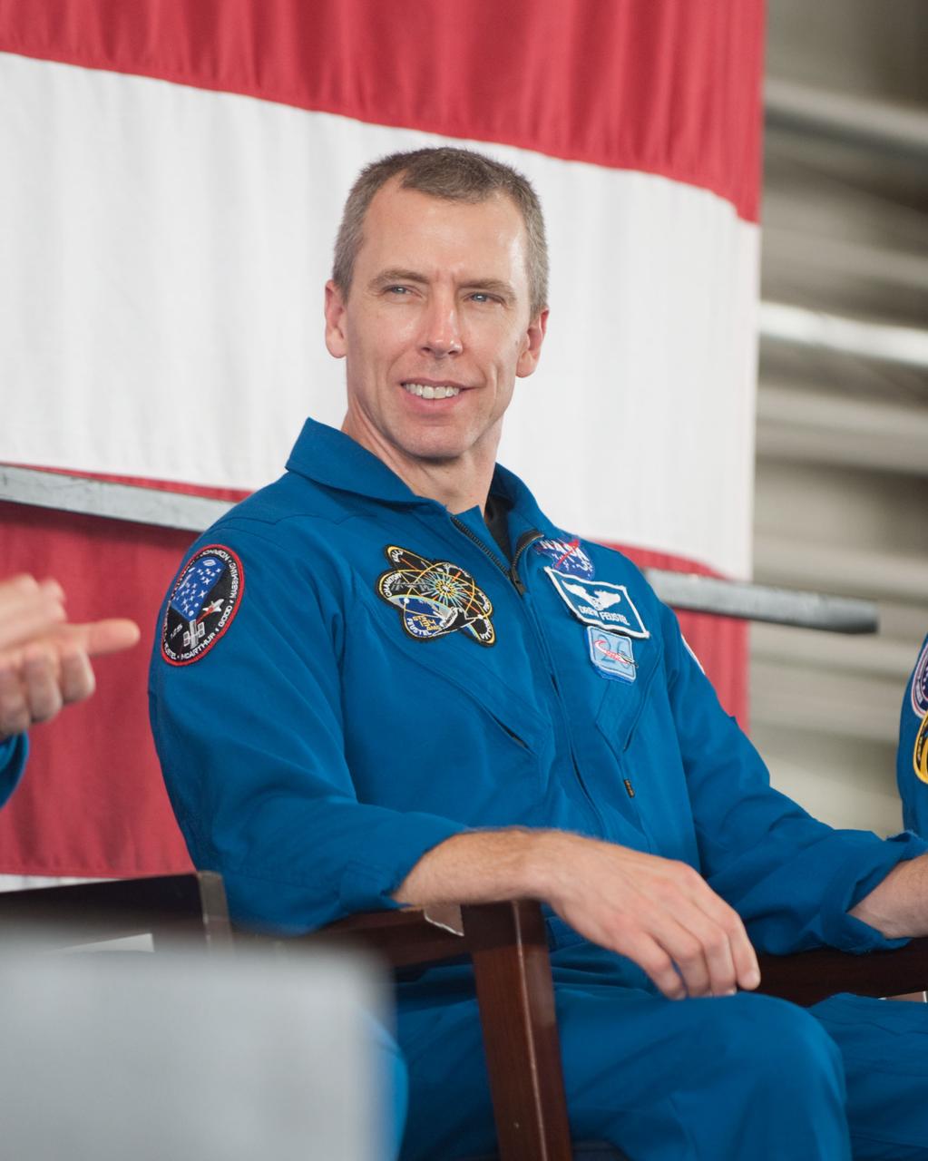 JSC2011-E-050760 (2 June 2011) --- NASA astronaut Andrew Feustel, STS-134 mission specialist, is pictured during the STS-134 crew return ceremony on June 2, 2011 at Ellington Field near NASA's Johnson Space Center. Photo credit: NASA