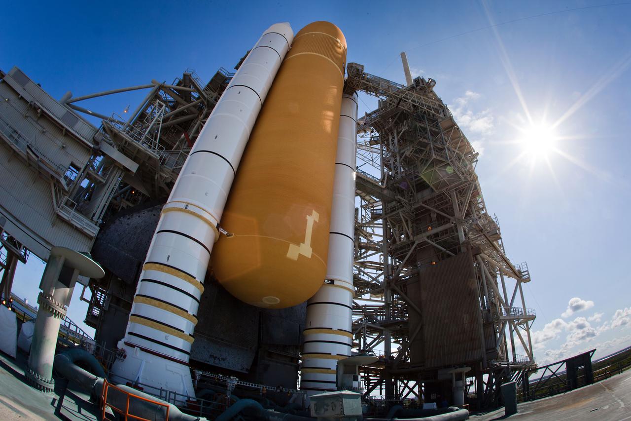 JSC2011-E-059494 (31 May 2011) --- The space shuttle Atlantis is seen on Launch Pad 39A    at NASA?s Kennedy Space Center on May 31, 2011, in Florida. The orbiter is scheduled to fly the final mission of the Space Shuttle Program, launching on July 8. Photo credit:  NASA Photo / Houston Chronicle, Smiley N. Pool