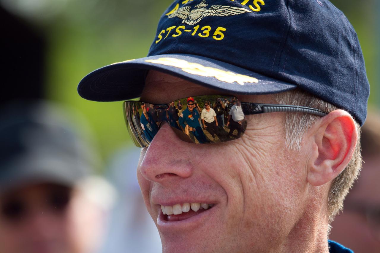 JSC2011-E-059628 (21 June 2011) --- NASA astronaut Chris Ferguson, STS-135 commander, laughs with his crew members before safety training in the M113 personnel carrier during the Terminal Countdown Demonstration Test (TCDT) at NASA?s Kennedy Space Center on June 21, 2011. TCDT serves as the prelaunch countdown rehearsal for the final space shuttle mission, which is scheduled for launch on July 8. The M113 would be used in the event of an emergency at the pad forcing the crew to evacuate. Photo credit: NASA Photo/Houston Chronicle, Smiley N. Pool
