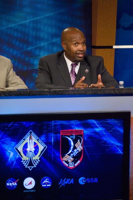 NASA image: STS-135 Flight Day 3 Mission Status Briefing with Kwatsi Alibaruho.