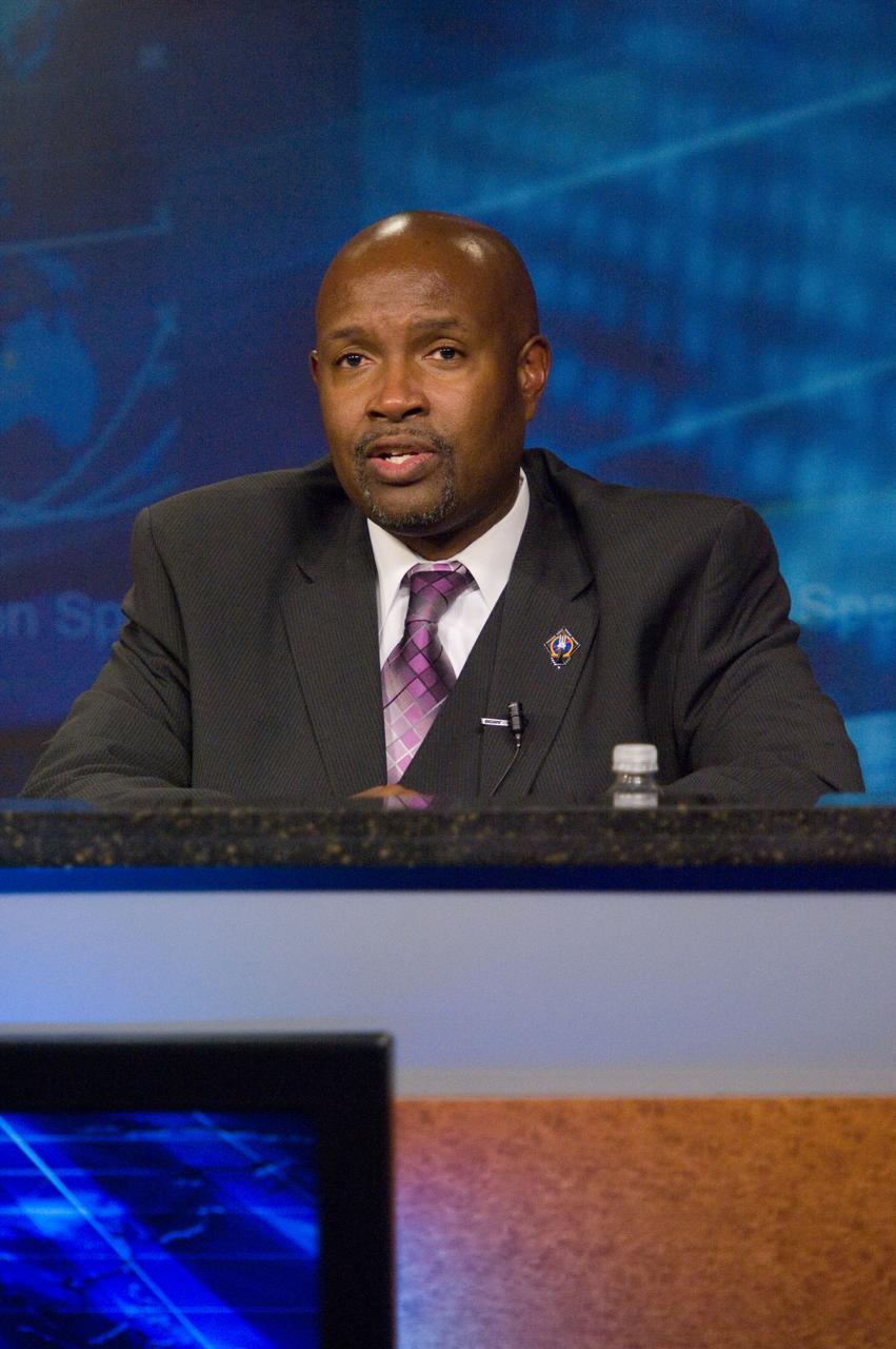 JSC2011-E-065992 (10 July 2011) --- STS-135 lead flight director Kwatsi Alibaruho is pictured during a flight day three mission status briefing at NASA's Johnson Space Center. Photo credit: NASA