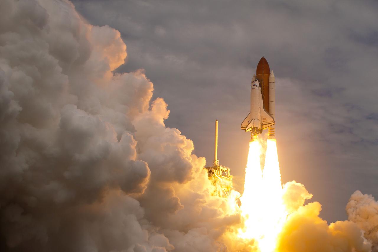 JSC2011-E-067643 (8 July 2011) --- The space shuttle Atlantis launches for the STS-135 mission to the International Space Station in the final mission of the Space Shuttle Program at NASA?s Kennedy Space Center in Florida. Liftoff was at 11:29 a.m. (EDT) on July 8, 2011. Onboard are NASA astronauts Chris Ferguson, STS-135 commander; Doug Hurley, pilot; Sandy Magnus and Rex Walheim, both mission specialists. Photo credit: NASA Photo/Houston Chronicle, Smiley N. Pool
