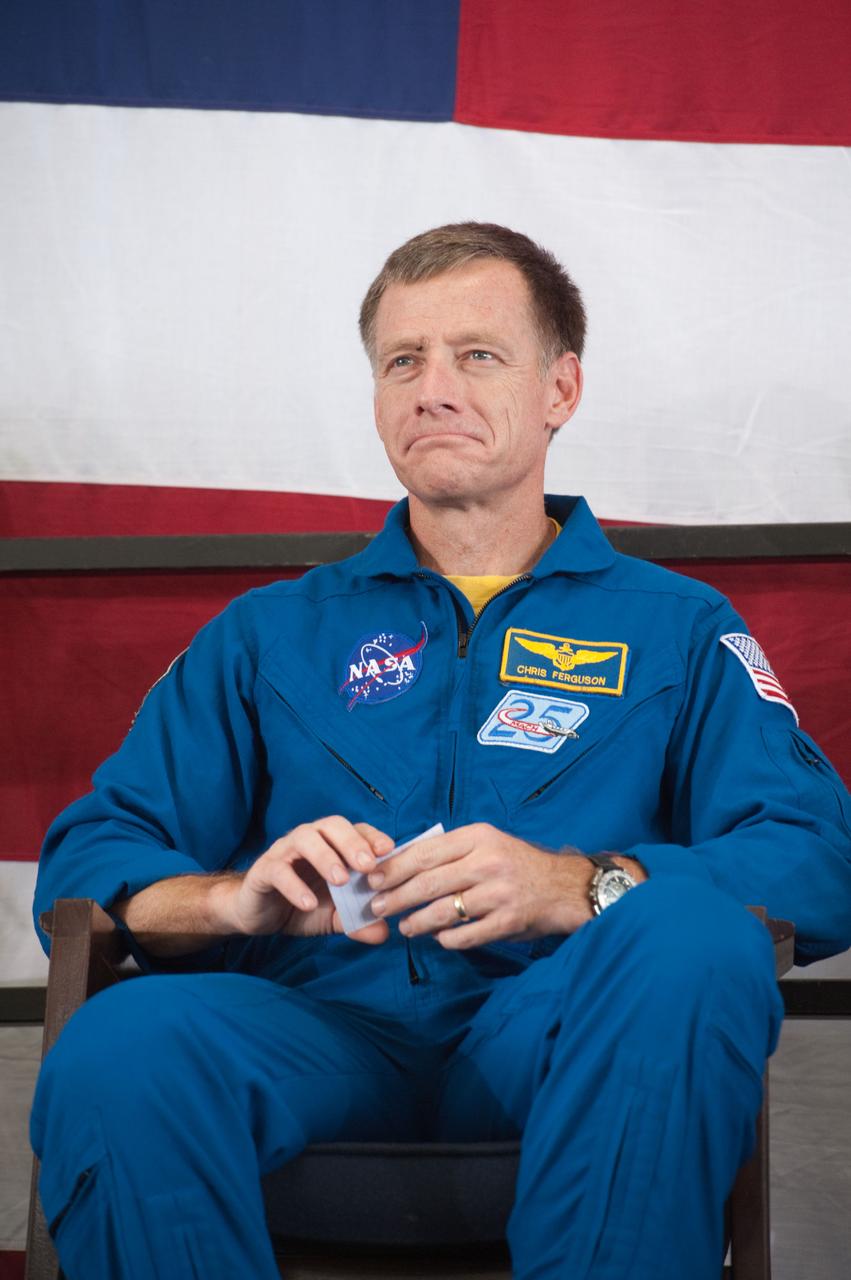 JSC2011-E-070458 (22 July 2011) --- NASA astronaut Chris Ferguson, STS-135 commander, is pictured during the STS-135 crew return ceremony on July 22, 2011 at Ellington Field near NASA?s Johnson Space Center. Photo credit: NASA