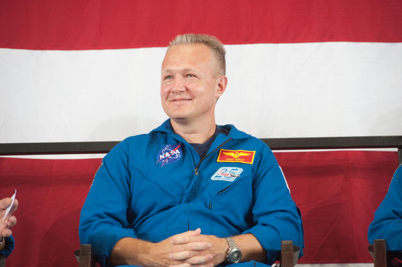 JSC2011-E-070491 (22 July 2011) --- NASA astronaut Doug Hurley, STS-135 pilot, is pictured during the STS-135 crew return ceremony on July 22, 2011 at Ellington Field near NASA?s Johnson Space Center. Photo credit: NASA
