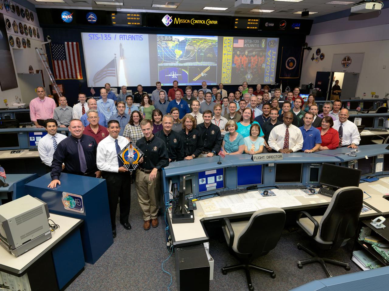 STS-135 Ascent Flight Control Team in WFCR with Flight Director Richard Jones.  Photo Date: July 26, 2011.  Location: Building 30 south - WFCR.  Photographer: Robert Markowitz