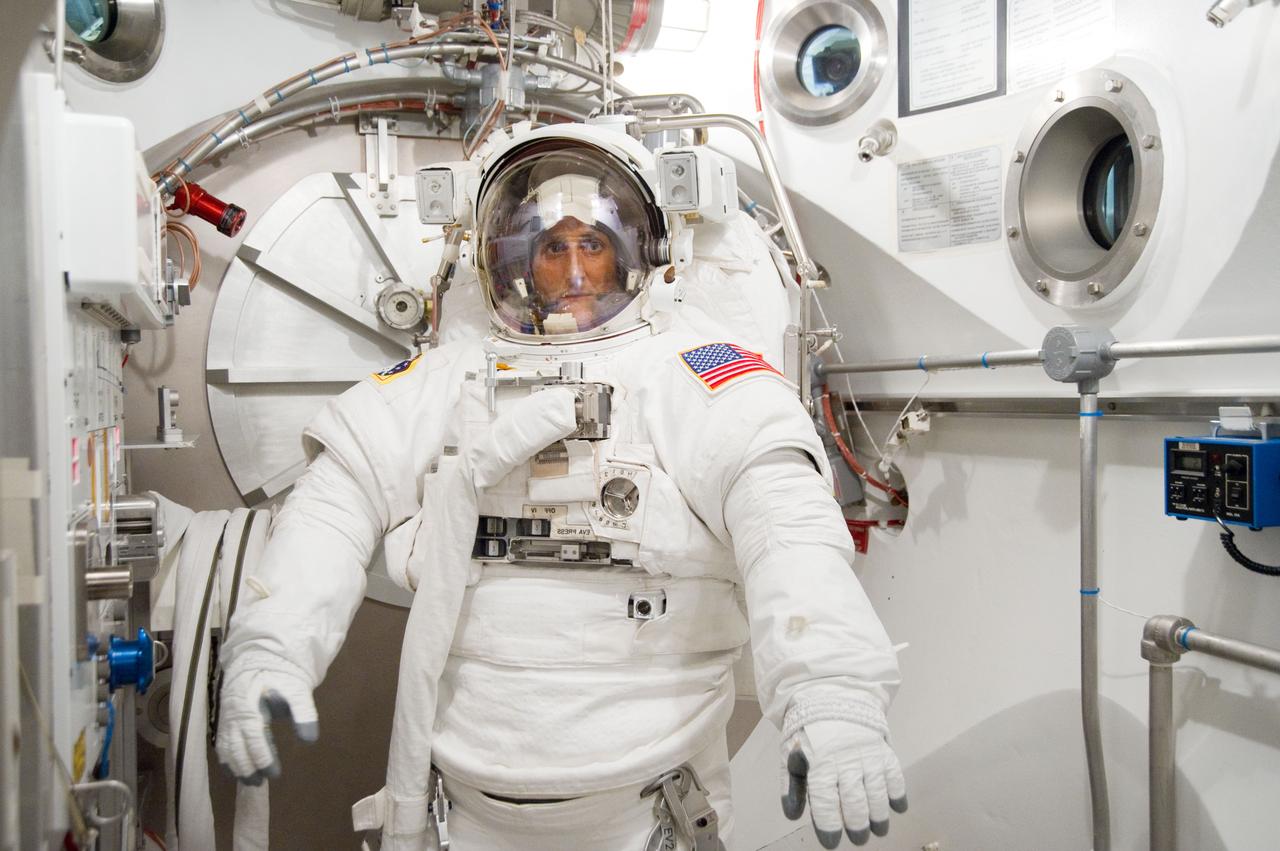 Expedition 32 crew member Sunita Williams during her EMU Training and Certification.  Photo Date: September 8, 2011.  Location: Building 7 - SSATA Chamber.  Photographer: Robert Markowitz