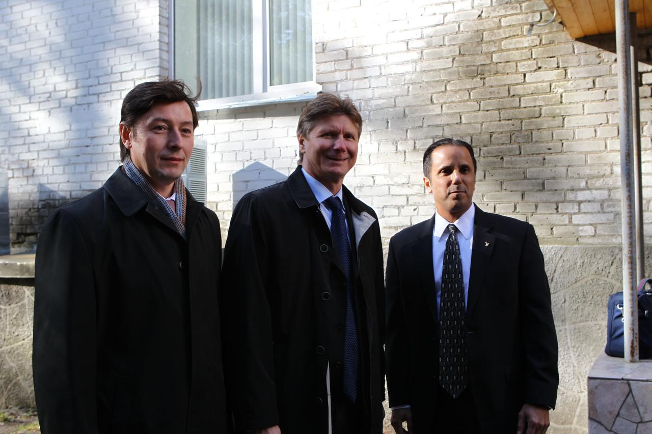 (2 May, 2012) --- At the Gagarin Cosmonaut Training Center at Star City, Russia on May 2, 2012, the prime crew members who will round out Expedition 31 on the International Space Station prepare for their farewell sendoff to  the Baikonur Cosmodrome in Kazakhstan. From left to right are Flight Engineer Sergei Revin, Soyuz Commander Gennady Padalka, and NASA Flight Engineer Joe Acaba. The three are scheduled to launch to the space station on May 15 in their Soyuz TMA-04M spacecraft.   NASA/Stephanie Stoll 