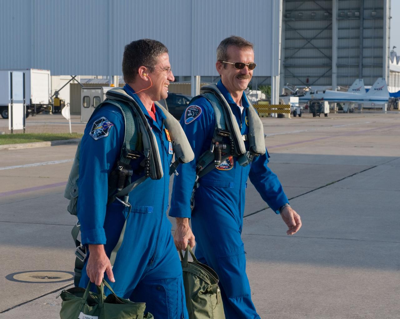 Expedition 35 (Soyuz 33S) crew member Chris Hadfield preparing for a T-38 flight.  Photo Date: May 14, 2012.  Location: Ellington Field - Hangar 276 - Tarmac.  Photographer: Robert Markowitz
