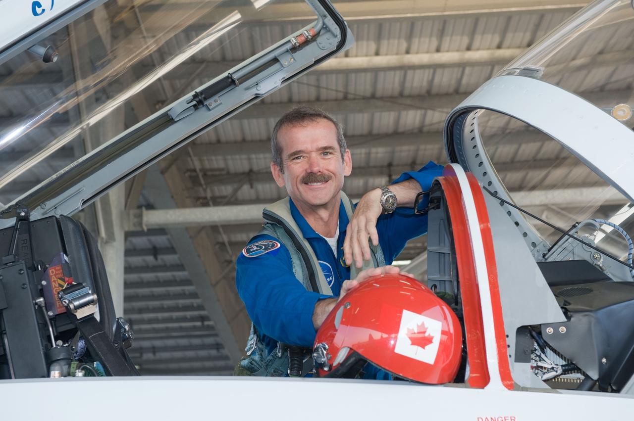 Expedition 35 (Soyuz 33S) crew member Chris Hadfield preparing for a T-38 flight.  Photo Date: May 14, 2012.  Location: Ellington Field - Hangar 276 - Tarmac.  Photographer: Robert Markowitz