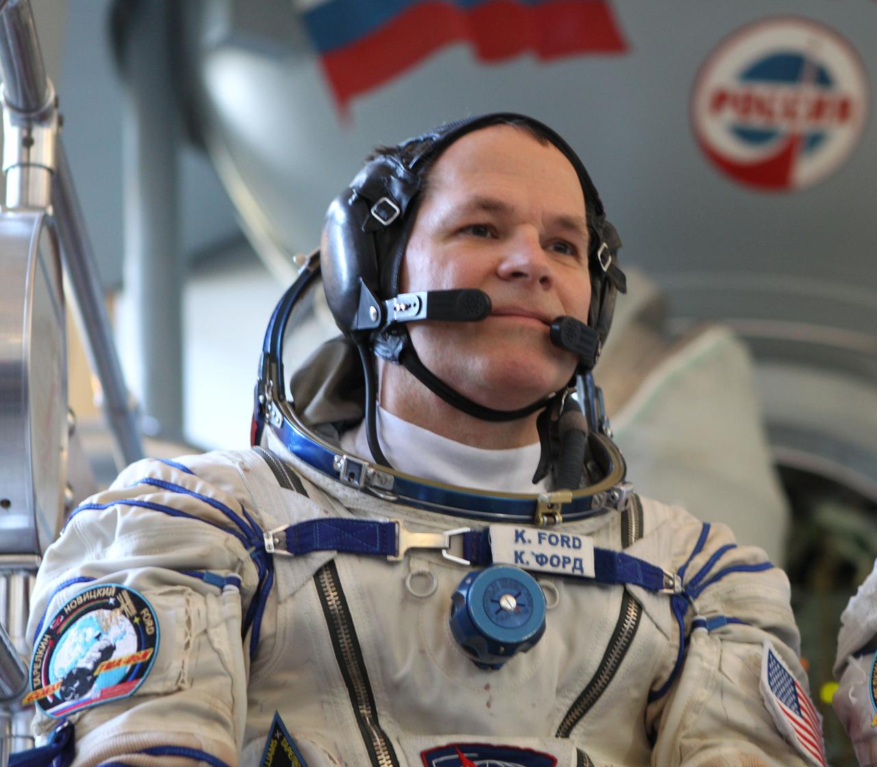 Expedition 33/34 Flight Engineer Kevin Ford of NASA strikes a thoughtful pose as he listens to questions from reporters September 21, 2012 during final qualification training exams at the Gagarin Cosmonaut Training Center in Star City, Russia. Ford and his crewmates, Russian cosmonauts Oleg Novitskiy and Evgeny Tarelkin, are scheduled to launch in their Soyuz TMA-06M spacecraft on October 23 from the Baikonur Cosmodrome in Kazakhstan for a five-month mission on the International Space Station.Photo Credit: Stephanie Stoll/NASA