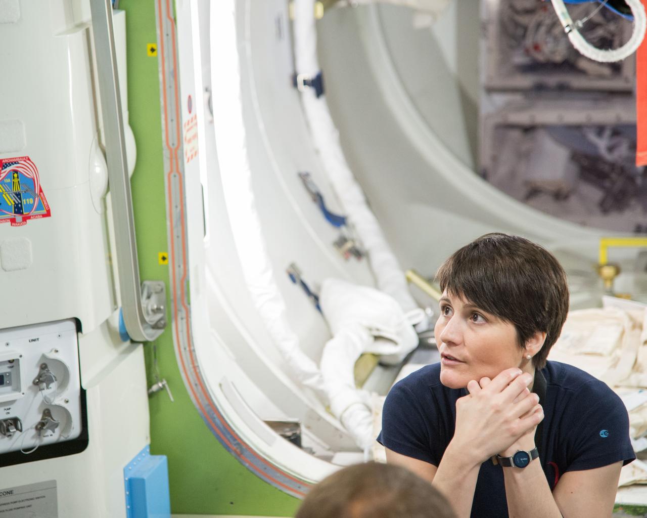 PHOTO DATE:   11-16-12 LOCATION:  Bldg. 9NW - ISS Mockups  SUBJECT: Expedition 41/42 crew members Barry Wilmore, Terry Virts and Italian ESA astronaut Samantha Cristoforetti during ISS Joint AL Hardware training in the ISS mockups. PHOTOGRAPHER: BILL STAFFORD