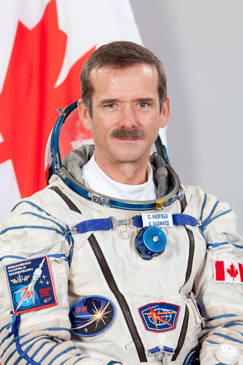 JSC2012-E-238482 (14 Nov. 2012) --- Canadian Space Agency astronaut Chris Hadfield, Expedition 34 flight engineer and Expedition 35 commander, attired in a Russian Sokol launch and entry suit, takes a break from training in Star City, Russia to pose for a portrait. Photo credit: Gagarin Cosmonaut Training Center