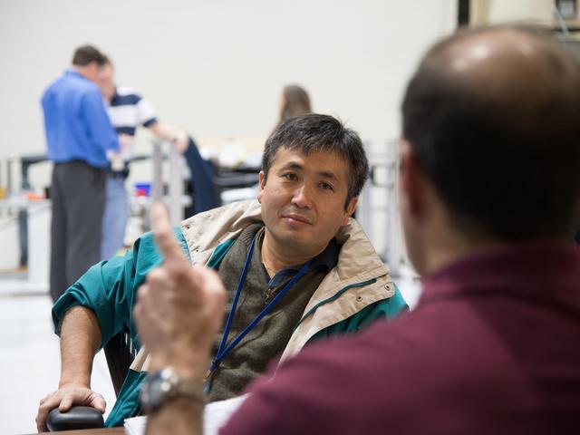 NASA image: Expedition 39 (Soyuz 37) crew members in the building 16 dome