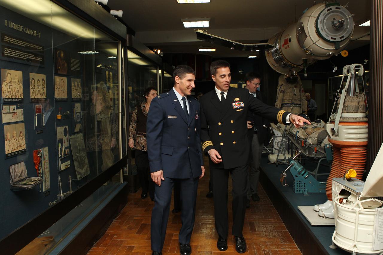 At the Gagarin Cosmonaut Training Center in Star City, Russia, Expedition 35-36 Flight Engineer Chris Cassidy of NASA (right), and his backup, NASA’s Michael Hopkins tour the Gagarin Museum during a traditional tour March 7. Cassidy, Soyuz Commander Pavel Vinogradov and Flight Engineer Alexander Misurkin will launch to the International Space Station March 29, Kazakh time, on their Soyuz TMA-08M spacecraft from the Baikonur Cosmodrome in Kazakhstan. NASA / Stephanie Stoll