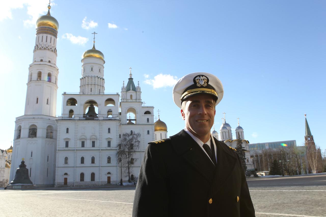 With the famed Tsar Bell in the background, Expedition 35-36 Flight Engineer Chris Cassidy of NASA posed for pictures March 7 during a traditional tour of the Kremlin and Red Square in Moscow. Cassidy, Soyuz Commander Pavel Vinogradov and Flight Engineer Alexander Misurkin are preparing for launch to the International Space Station March 29, Kazakh time, in their Soyuz TMA-08M spacecraft from the Baikonur Cosmodrome in Kazakhstan. NASA / Stephanie Stoll